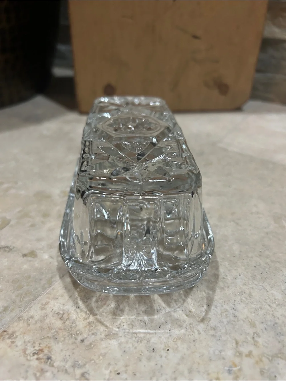 vintage Anchor Hocking (EAPC) Star of David clear glass covered butter dish